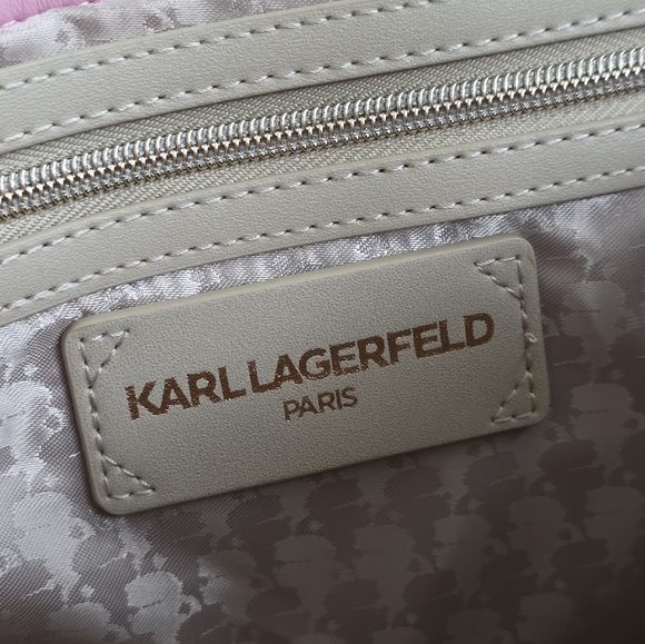 Karl Lagerfeld Paris Large Tweed Pink Shoulder Bag - Picture 6 of 9
